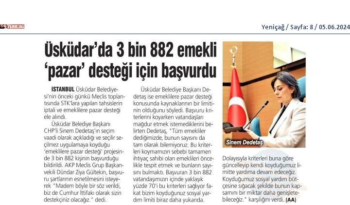 Üsküdar'da 3 Bin 882 Emekli ''Pazar'' Desteği için Başvurdu