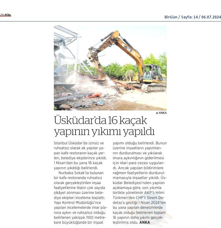 Üsküdar'da 16 kaçak yapının yıkımı yapıldı