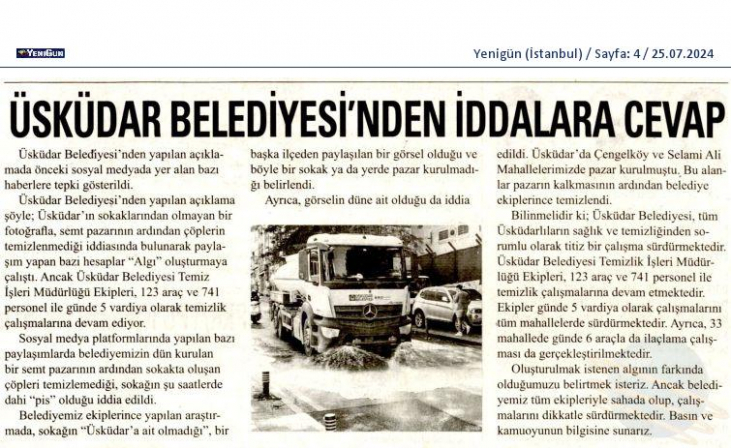 Üsküdar Belediye'nden İddialara Cevap