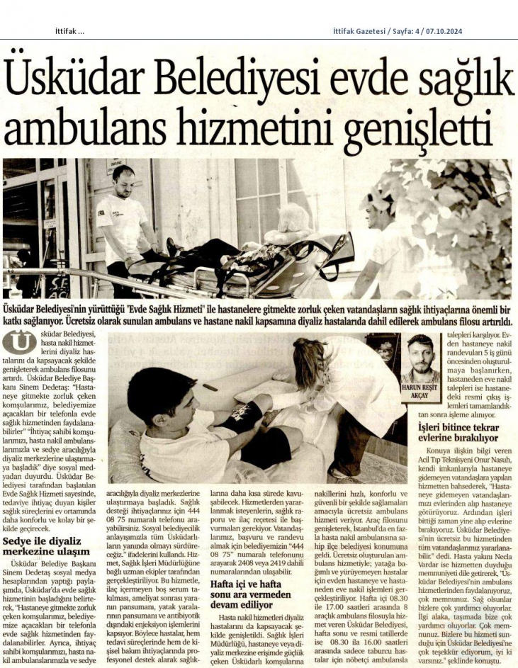 Üsküdar Belediyesi Evde Sağlık Ambulans Hizmetini Genişletti 